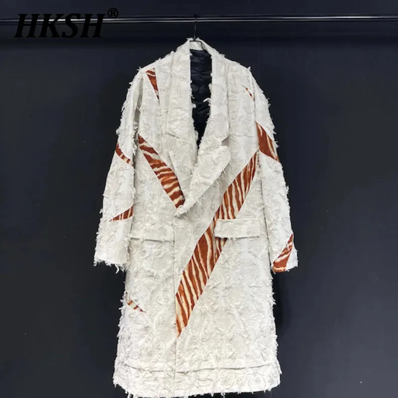 HKSH Original Design Waste Land Beige Distressed Windbreaker Jackets Mid Length Casual Trendy Handsome Trench Chic Coats HK2746