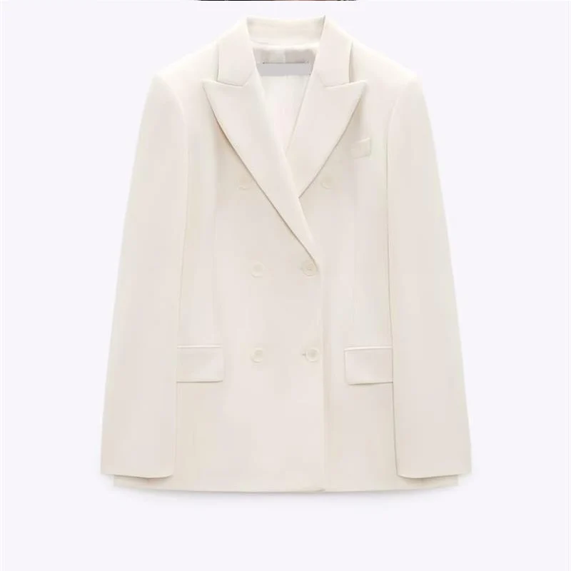 

Women's Slim Fit Long Sve Suit Jaet Double Button Notch Collar White Classic Sle Versatile Chinese Brand Faionable