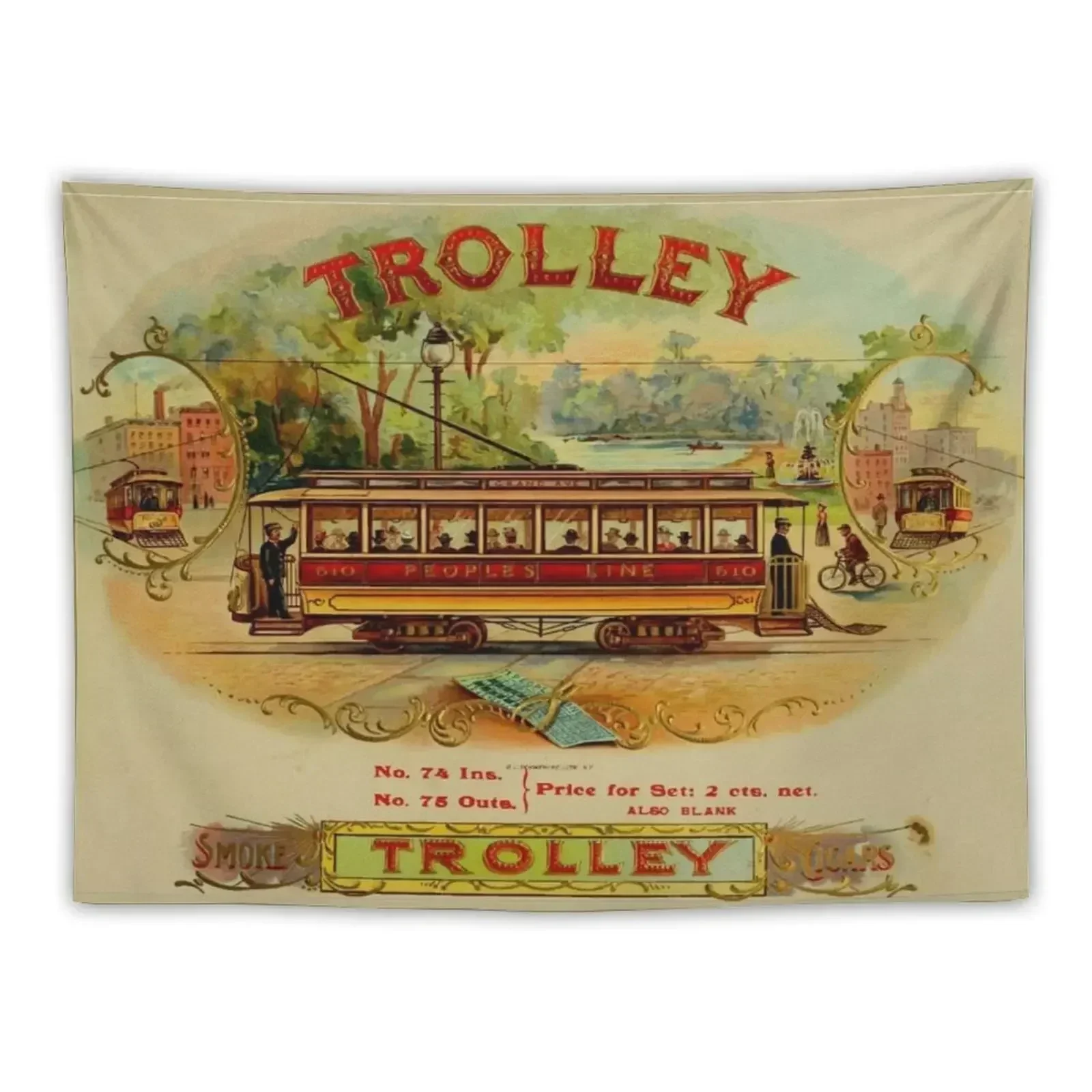 Early 1900 trolley vintage cigar box label Tapestry Korean Room Decor Home Decorating Tapestry