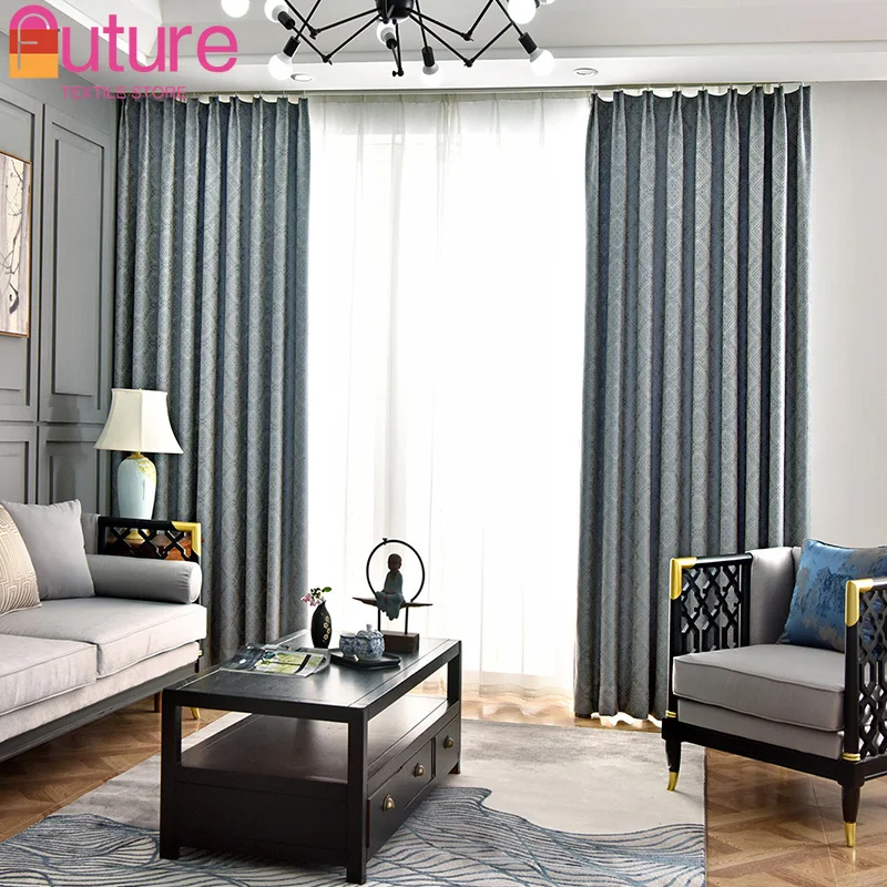 

Curtains for Living Dining Room Bedroom Simple Modern Simple European Luxury Cotton Jacquard Product Blackout Yarn-dyed Fabric