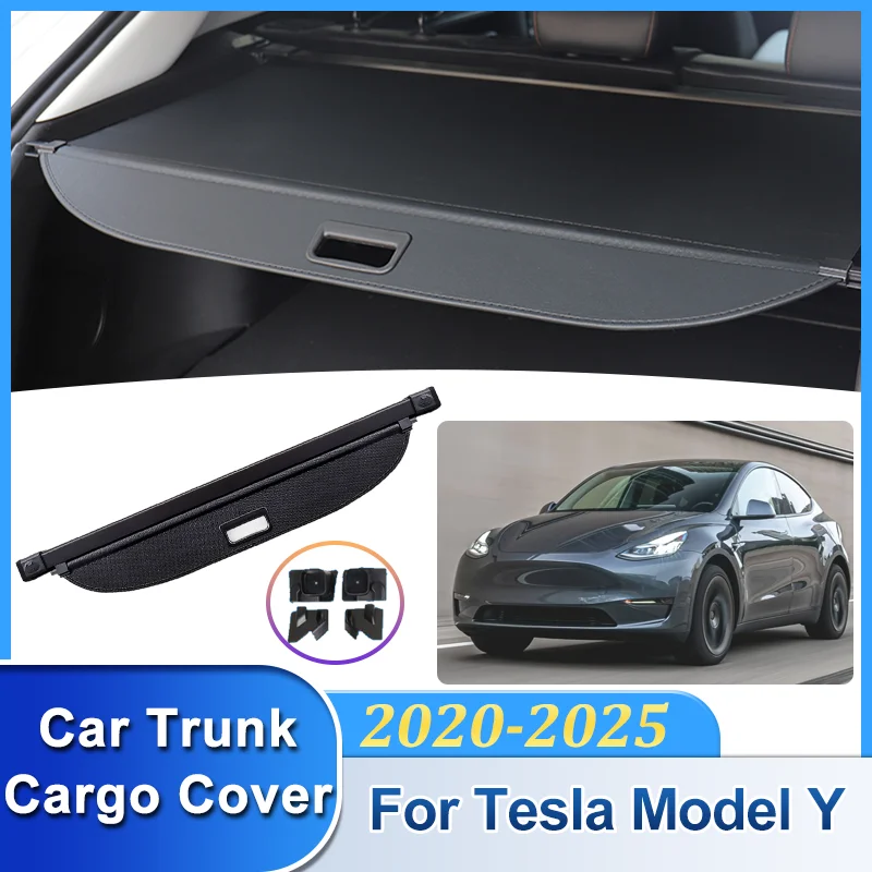 Couverture de coffre de voiture pour Tesla modèle Y 2020 2021 2022-2025, plateau à bagages, bouclier de rangement, tapis de séparation de confidentialité, accessoires de voiture