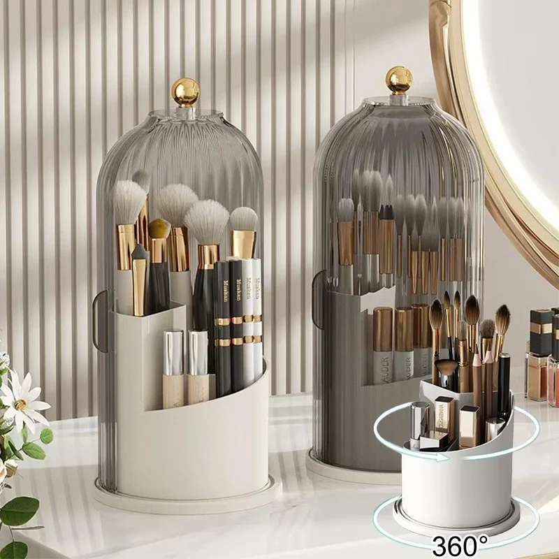 360 °   Rotierende transparente Kosmetik-Aufbewahrungsbox, Aufbewahrung für Make-up-Pinsel, Augenbrauenstifte, Lippenstift, Schreibtischzubehör