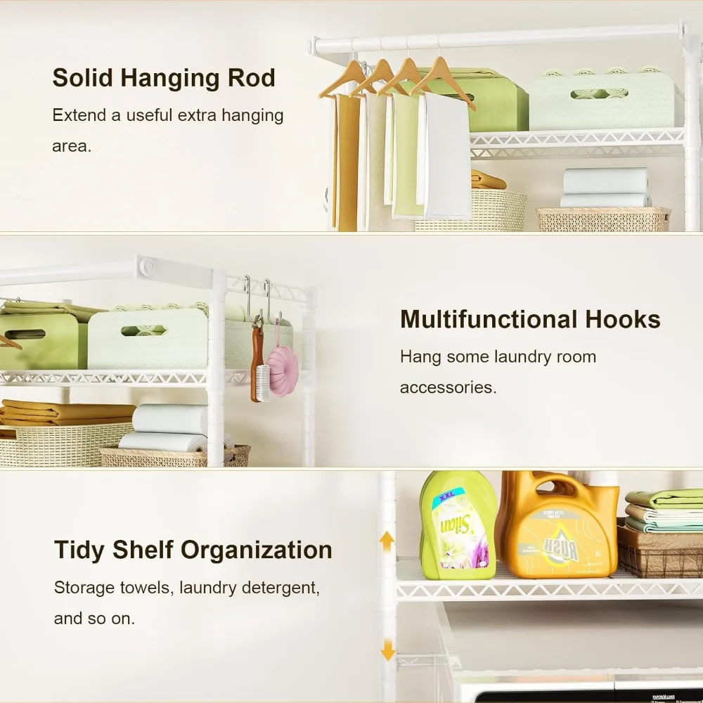 منظم تخزين غرفة الغسيل المعدنية من 3 طبقات - رف تجفيف الملابس قائم بذاته مع أرفف غسالة ومجفف #6