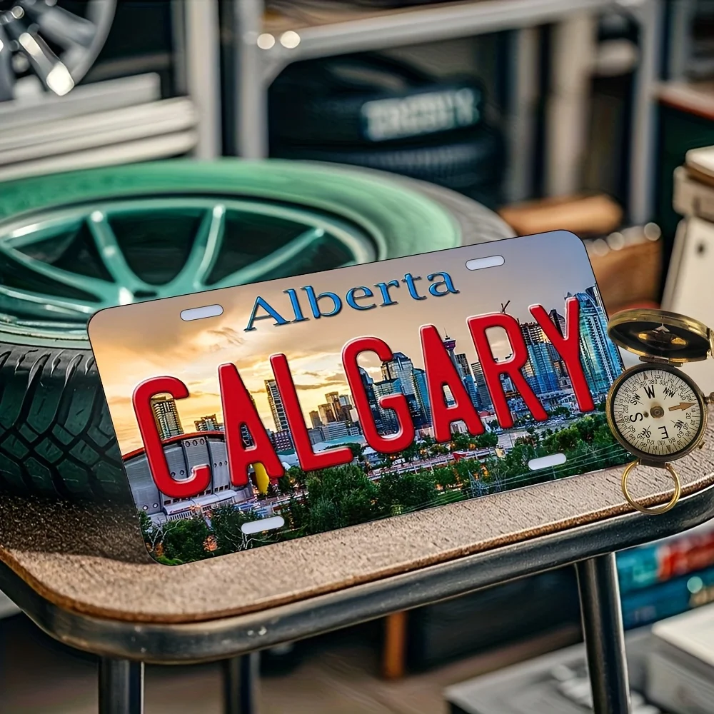 [  Metal Sign] License Plate Sign |  Alberta Calgary Cityscape Design Rustic Wall Decor for Home, Bar, Cafe, Garage, and Outdoor