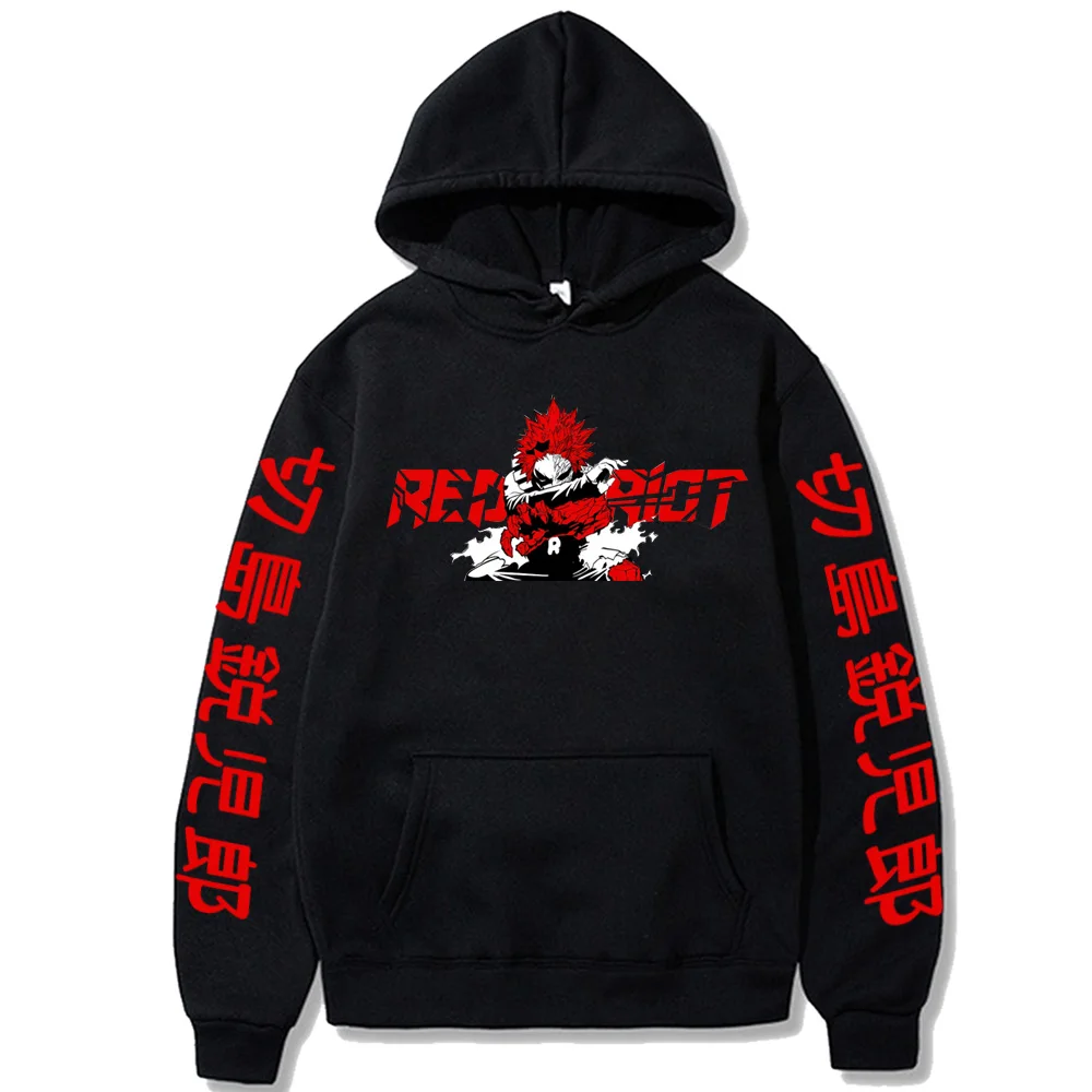 My Hero Academia Anime Hoodies Harajuku Manga Boku no Hero Academia Gothic Red Riot Eijirou Kirishima Men Long Sleeve Sweatshirt