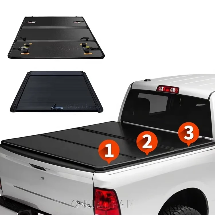 

Pickup Hard Folding Bed Cover Aluminum Tri Fold Hilux Vigo Tonneau Cover for Ram1500 2500 3500 Ranger Wildtrak T9 Ranger