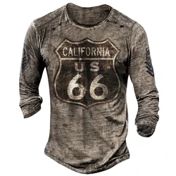 Motorcycle Print Autumn And Winter T-shirts For Men 3D Print Vintage Long Sleeve Biker T Shirt Overisized Tee Shirt Men Clothing