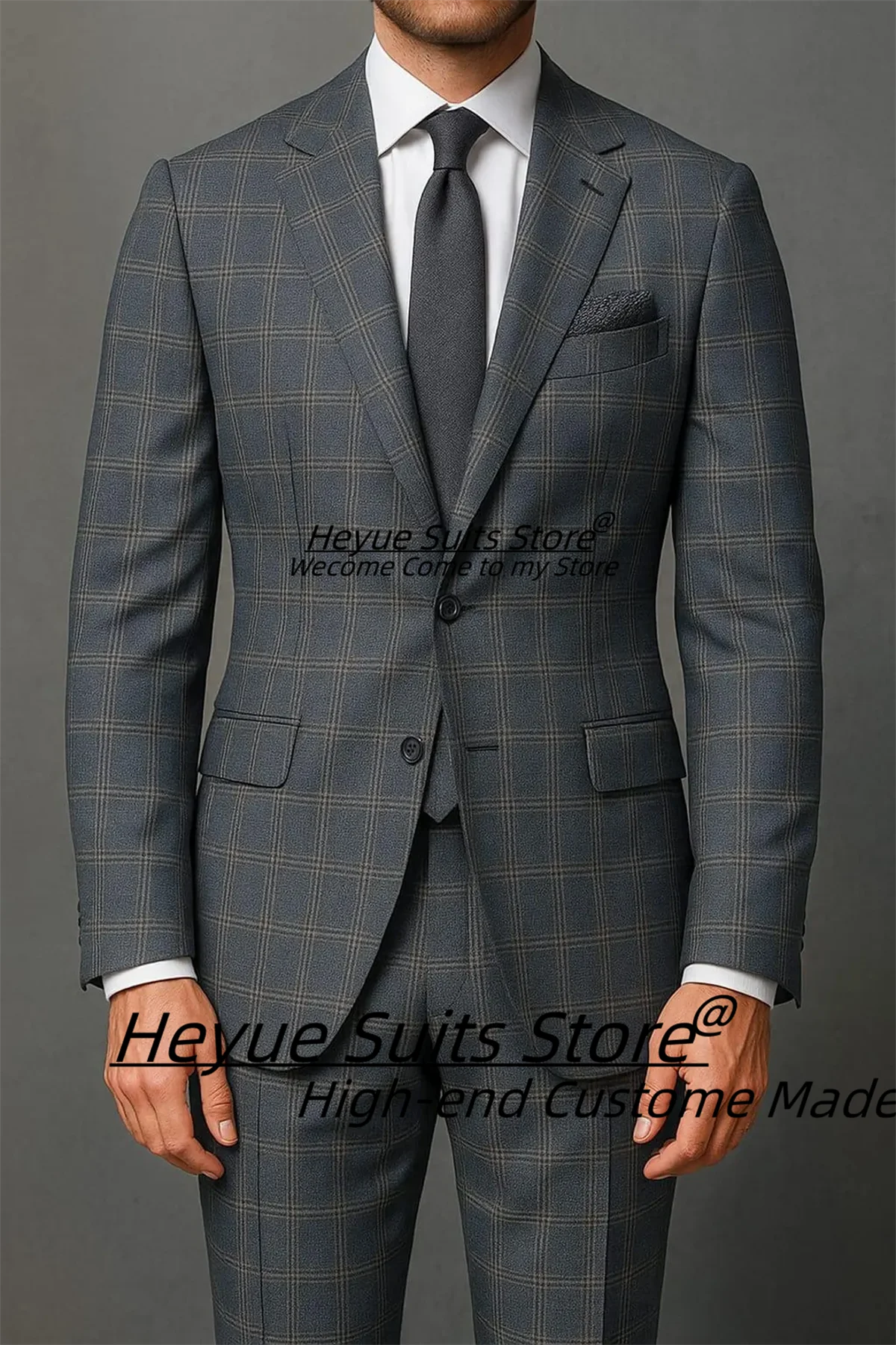 

Customized Business Plaid Men Suits Slim Fit Notched Lapel Groom Wedding Tuxedos 2 Pieces Sets Male Prom Blazers Costume Homme