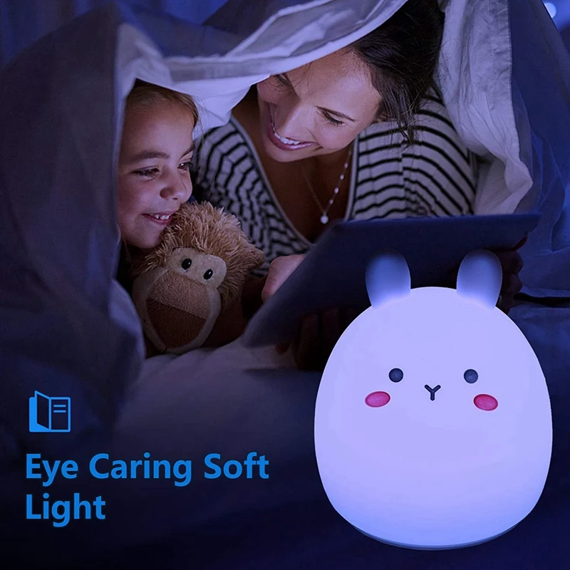 Coelho portátil LED Night Light para crianças, luz bonito do bebê, lâmpada de silicone para criança, mulheres, meninas adolescentes, multi-color
