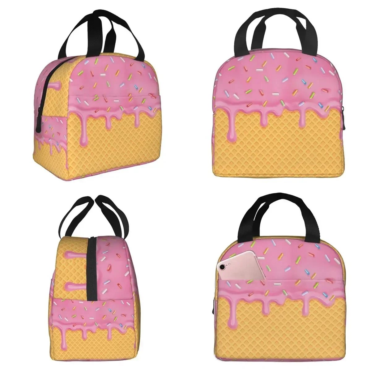 Strawberry Ice Cream Insulated Lunch Bag for Kids School Cooler Thermal Food Box Tote Portable Lunch Boxes Container