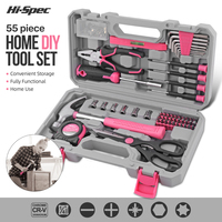 Hi-Spec 55pc Pink Home Tool Set Socket Hammer Screwdriver Bits Allen Key Wrench Household Repair Kit & Women DIY Hand Tool Kit