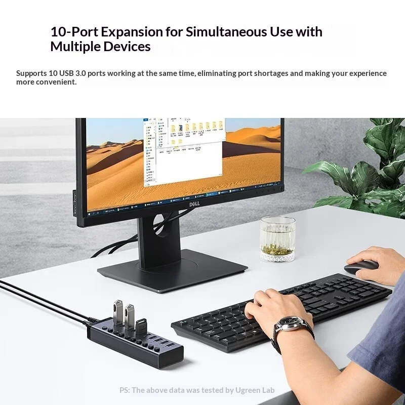 UGREEN 30779 CM482 USB 3.0 Hub 10 Port with Individual Switches 12V 4A Power Adapter USB Splitter for Laptop PC