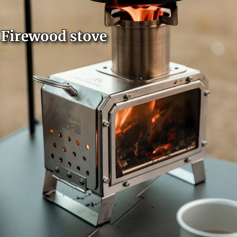 Stainless Steel Square Firewood Stove Portable Outdoor Camping Picnic Cooking Supplies
