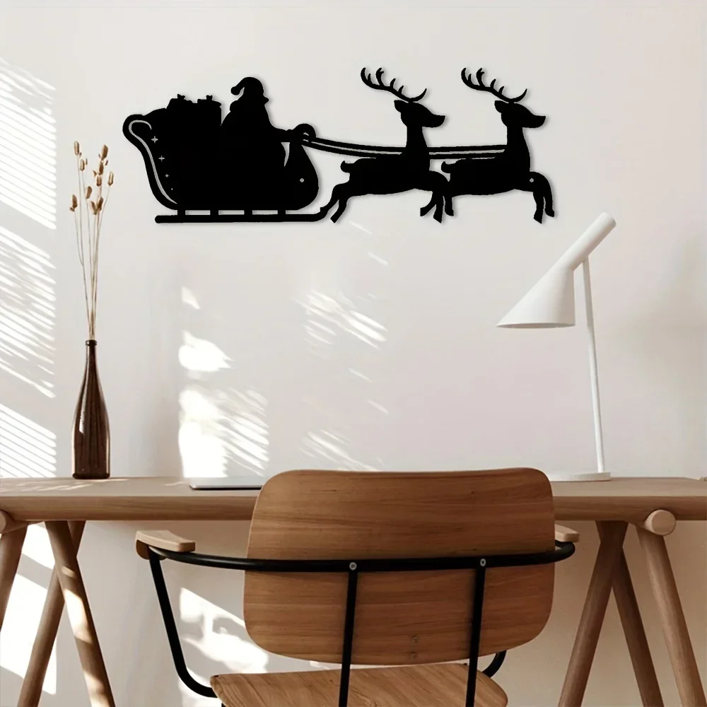 Christmas Sleigh Metal Wall Art, Metal Wall Art Interior Decoration, Home Office Wall Hangings Iron Art decoration Gift