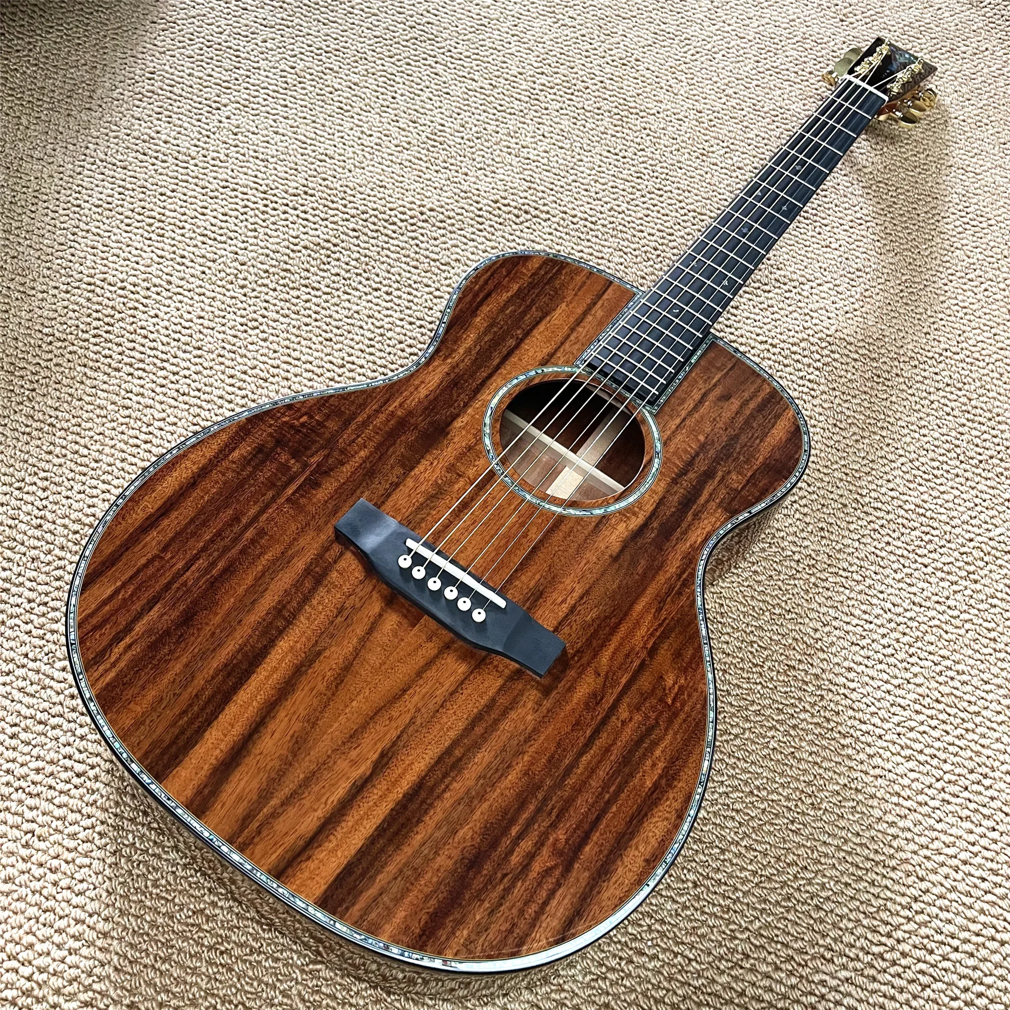 

All Solid Koa Wood 40 Inches OM Type Custom Acoustic Guitar Abalone Inlays Ebony Fingerboard Electric Acoustic Guitarra