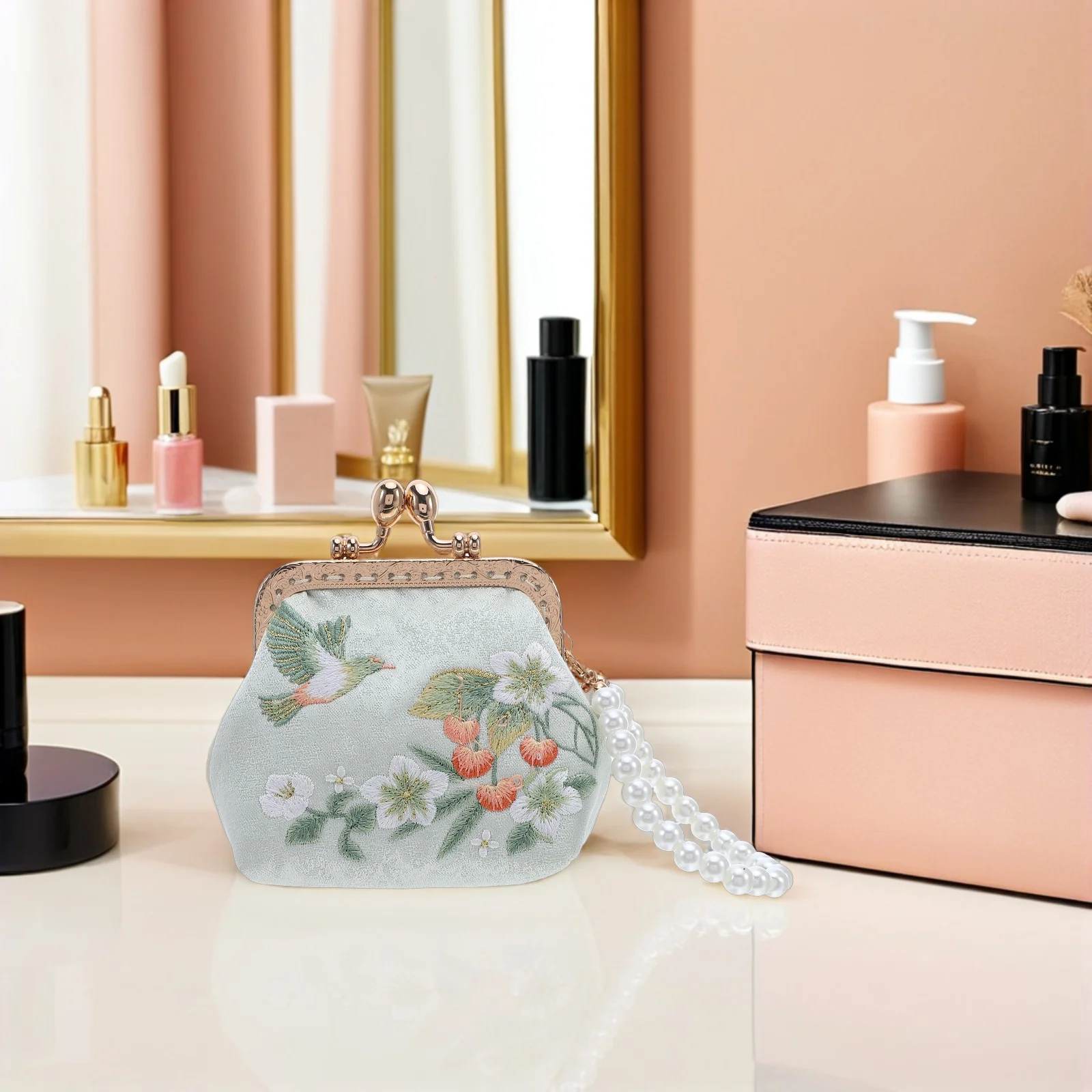 Mini Embroidery Lock Organizer Chinese Floral Embroidered Coin Pouch Holder Small Makeup Case For Women Fabric Clutch Purse