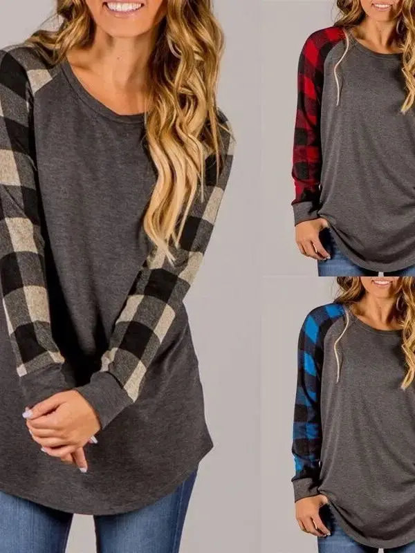 

Patchwork Color Matching Base Shirt Street Style Slim Fit Long Sleeve Polyester Youth Casual Pullover Top for Daily Wear