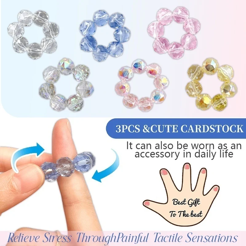 Crystal Finger Massage Ring Faceted Beads Roller Stimulate Acupressure Stress Relief Sensory Fidget Toy Relaxing Gift for Adults