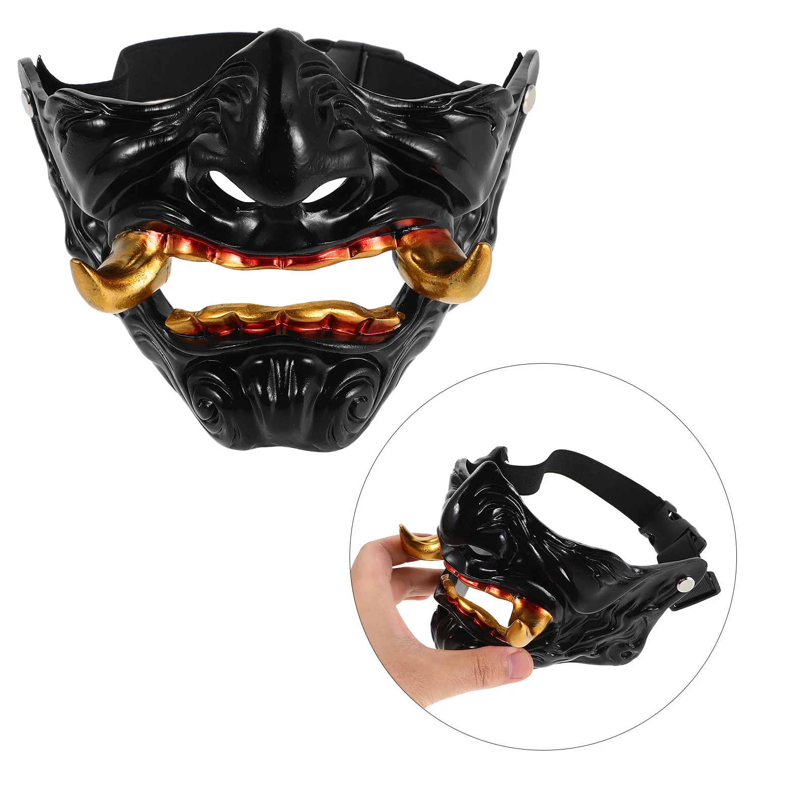 

Japanese Oni Hannya Half Face Resin Mask Scary Samurai Demon Cosplay Halloween Party Photo Prop Costume Accessories