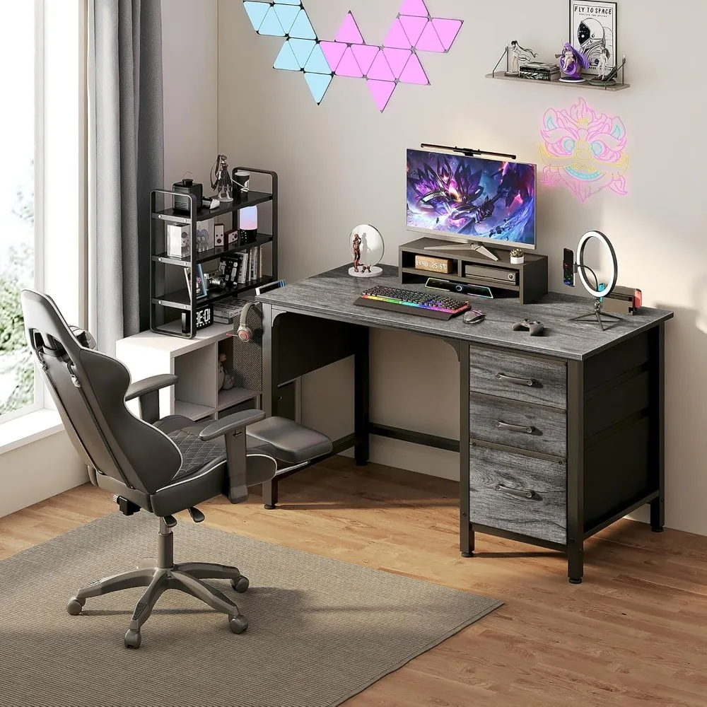 Computer Desk with File Drawers Cabinet, 47 Inch Home Office Desks with Filing Cabinet for Small Space, Gaming Study Writing Ta