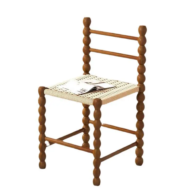

#Nordic Solid Wood Rattan Seat Dining Chair with Gourd and Cylinder Design All-Match Dining Furniture