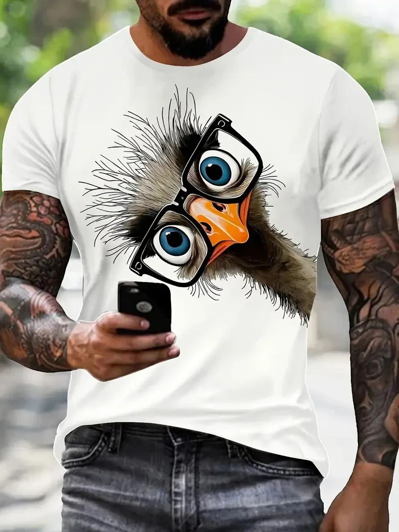 

White funny men's T-shirt cartoon 3D printing summer casual short sleeved pullover fashionable T-shirt outdoor men's clothing
