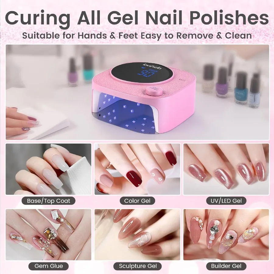 Lampada per unghie UV LED da 54 W Luce UV professionale per unghie in gel Asciugatrice per unghie senza fili ricaricabile con 36 perline lampada 4 impostazioni timer A