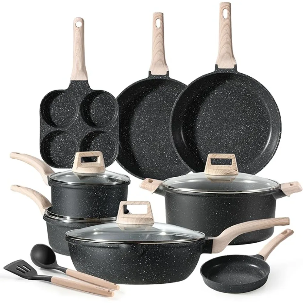 12 Piece Non-Stick Cooker, Induction Cooker Granite Cooking Set with Frying Pan, Saucepan, Wok, Oversized Casserole