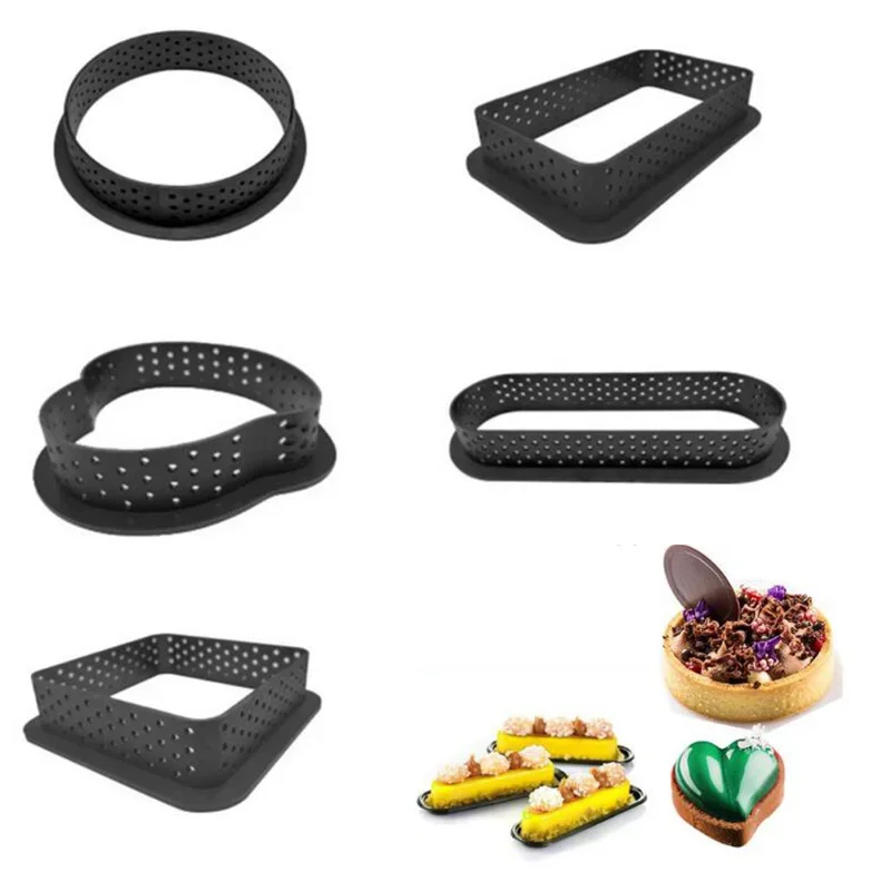 Molde antiadherente para tartas y Mousse, herramienta de decoración, molde de postre francés, anillo perforado, 8 de 6 piezas
