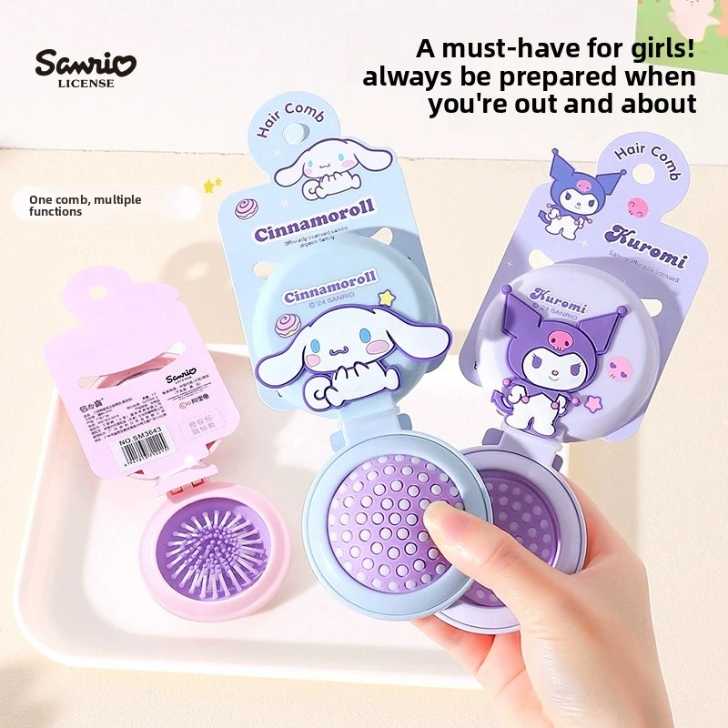 Anime New Kuromi  MyMelody Fold Air Cushion Massage Comb Portable Cinnmoroall Makeup Mirror Kawaii Send To Friends Birthday Gift
