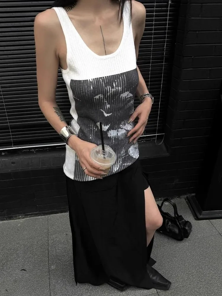 

Korean Fashion Printed Y2k Camisole Vest Women 2025 Summer Sleeveless Slim Fit Spicy Girls Top Street Ropa Mujer