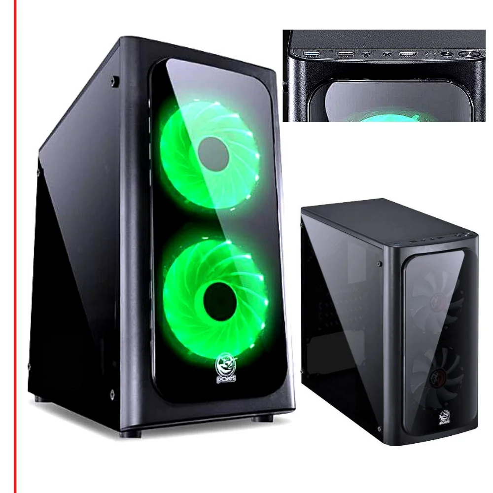 MID-TOWER VENUS BLACK CABINET WITH 2 SIDE GREEN LED FANS IN ACRYLIC FOR NOTEBOOK COMPUTER