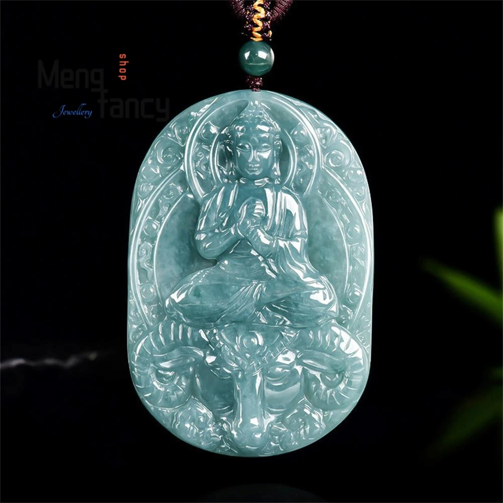 

Натуральный жадеит класса А Тысяча рук Гуаньинь Immovable Light King Blue Water Нефритовый кулон Зодиак Guardian Deity Life Будда