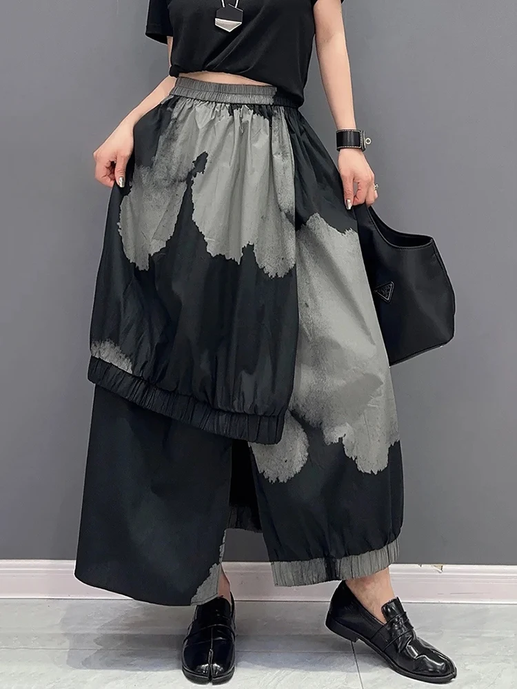 SHENGPALAE Irregular Patchwork Skirt For Women Fashion Contrast Color Niche Design Elastic Waist Skirts Spring 2024 New 5R2393