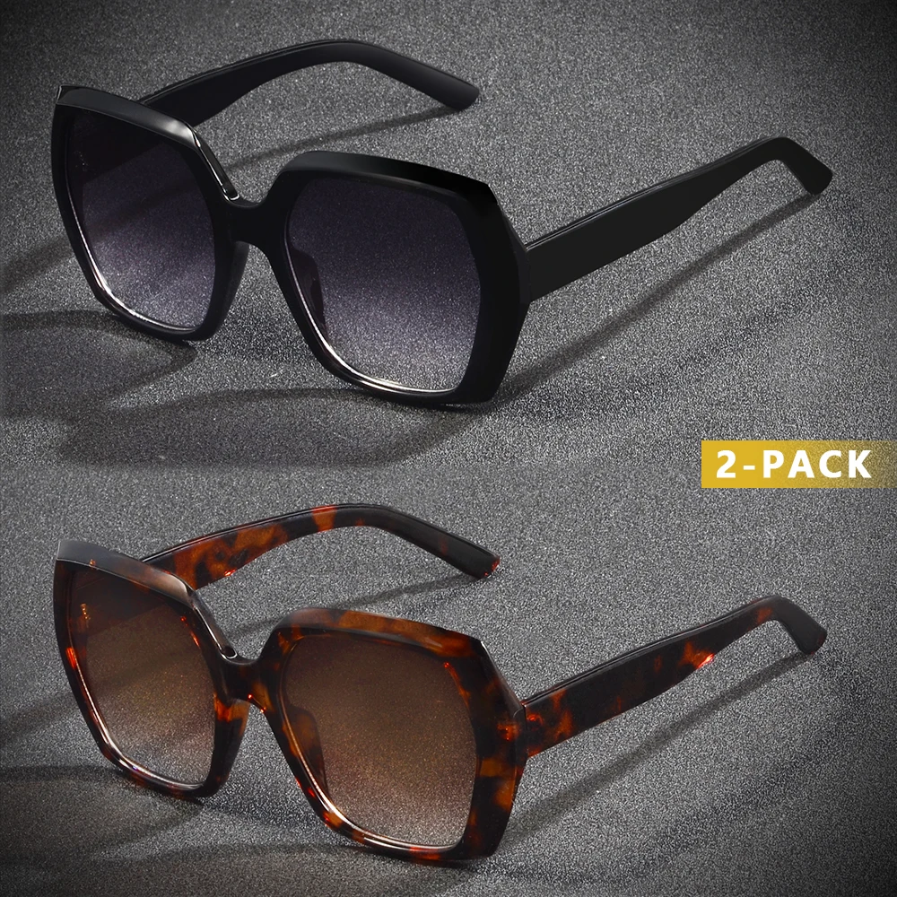 CRIXALIS 2-teilige Damen-Sonnenbrille für Schwarz und Leoparden, braune Farben, Fahren, Klettern, Alltag, modische Sonnenbrille, Schatten, UV400