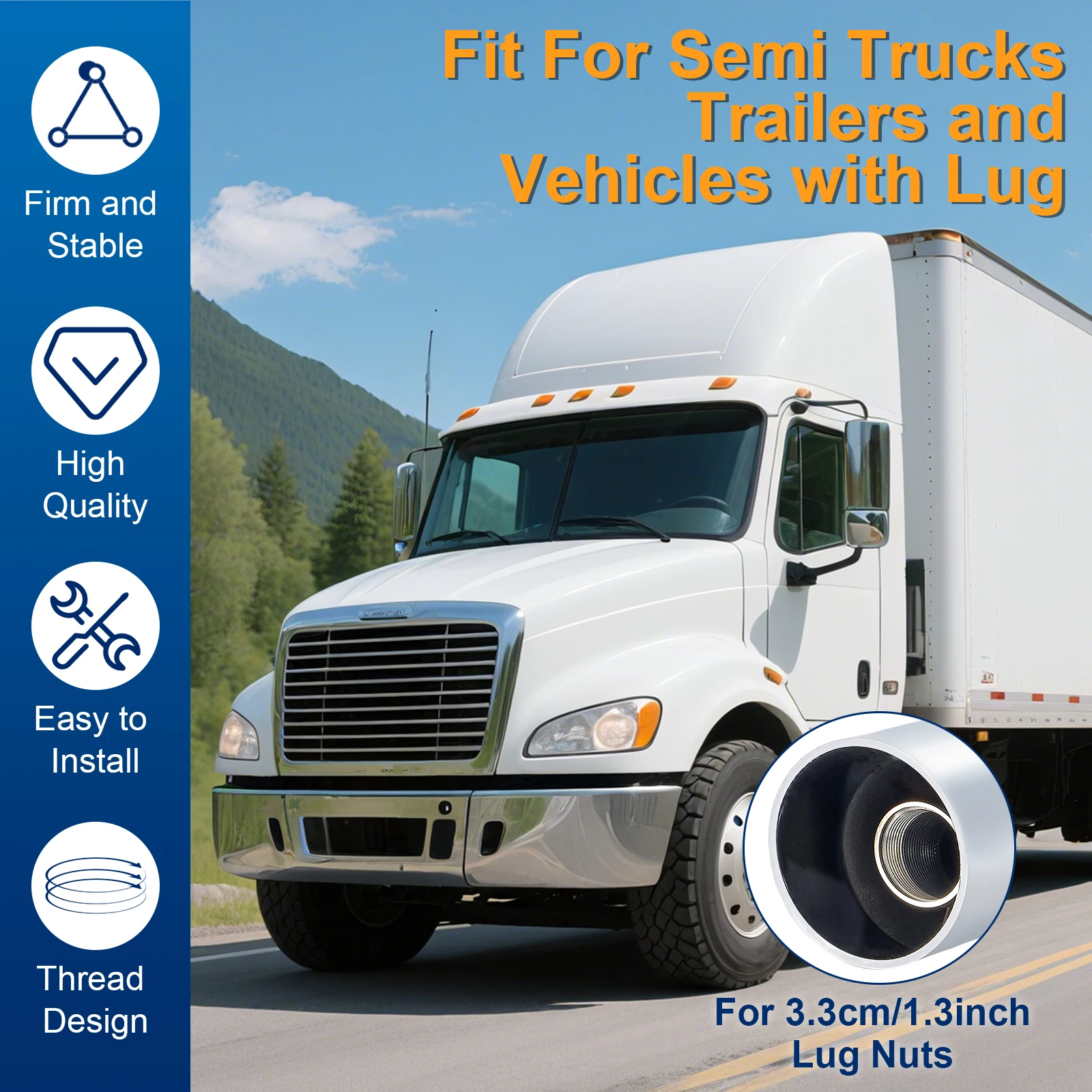 Copri dadi con capocorda da 33 mm, confezione da 40 33 mm x 3 1/2 pollici Copri dadi cilindrici in plastica ABS cromata Kit di coperture per dadi con filettatura