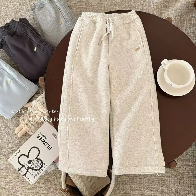 baby girls Thick-fabric padded cotton pants for autumn and winter casual wear soild color, wide-leg style outdoor snow pants