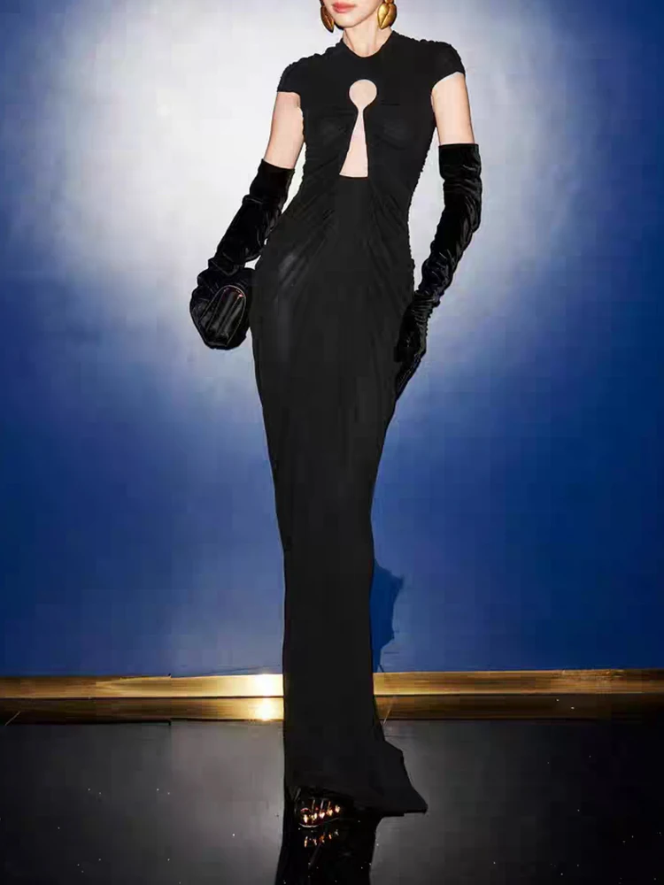 En el otoño de 2022, ropa de mujer: vestido plisado recortado retro de color sólido, vestido de noche sexy, vestido irregular ajustado elástico