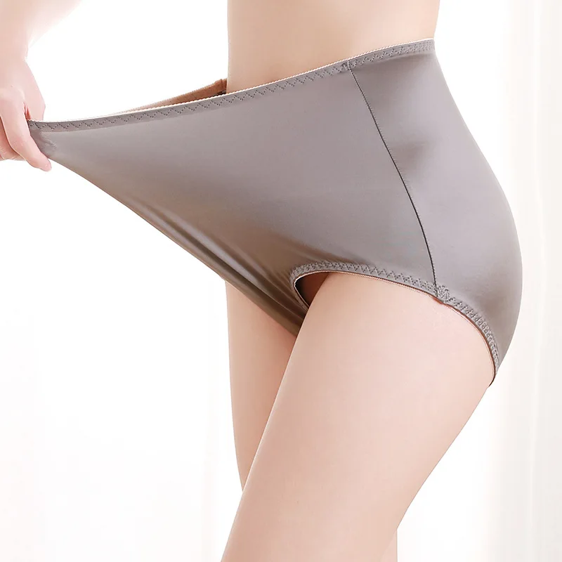 

The New High Waist 40-100kg Satin Large Size Widened Women's Briefs Feel Delicate and Pure Color Nylon Ice Silk Comfortable Sexy