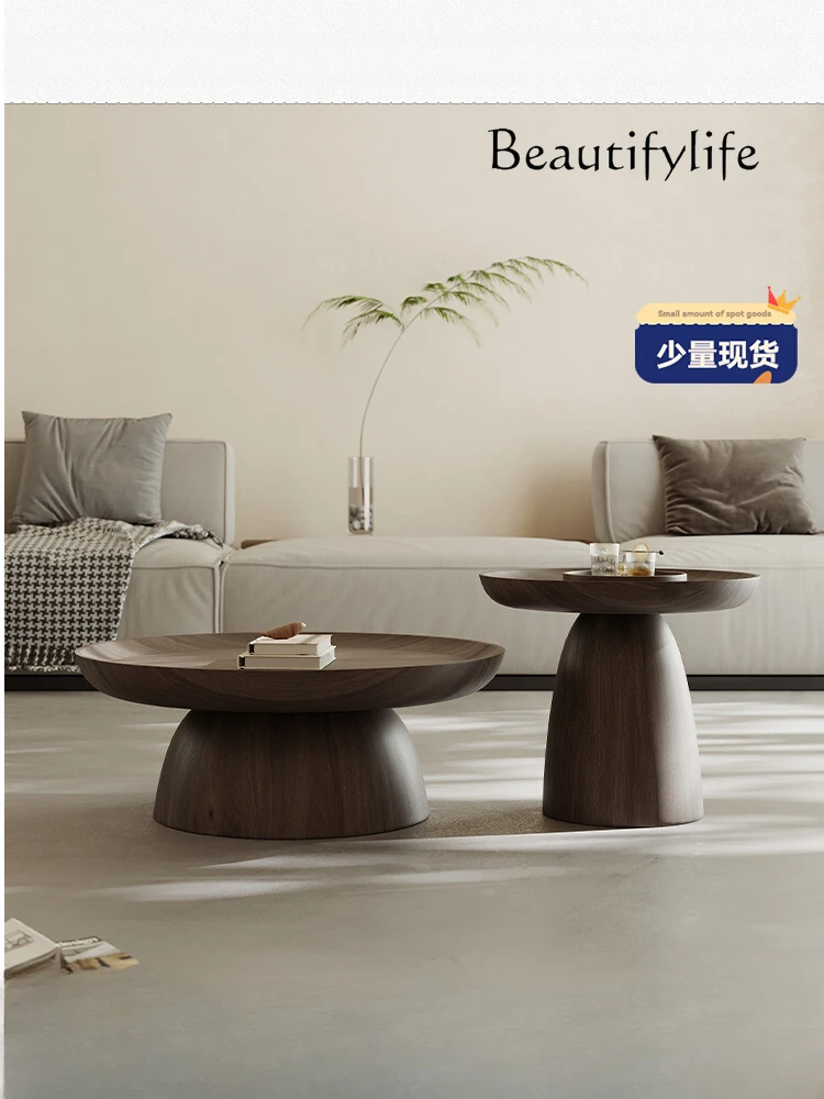 Qiji Style Walnut Coffee Table Living Room Home High-End Elegant Designer Light Luxury round Tea Table