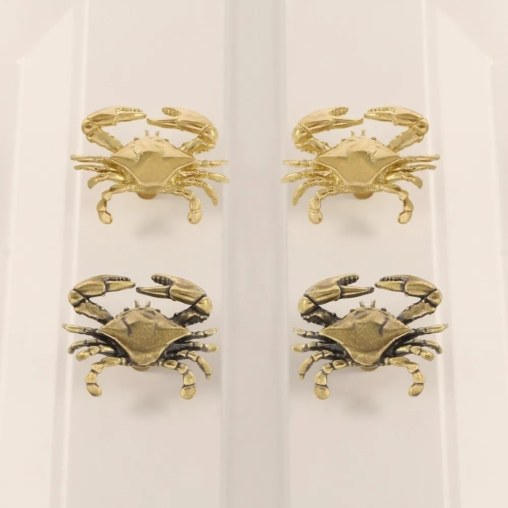 Vintage Retro Brass Cabinet Pulls Luxury Marine Style Closet Door Knobs Single Hole Push-pull Wardrobe Door Pulls Kitchen