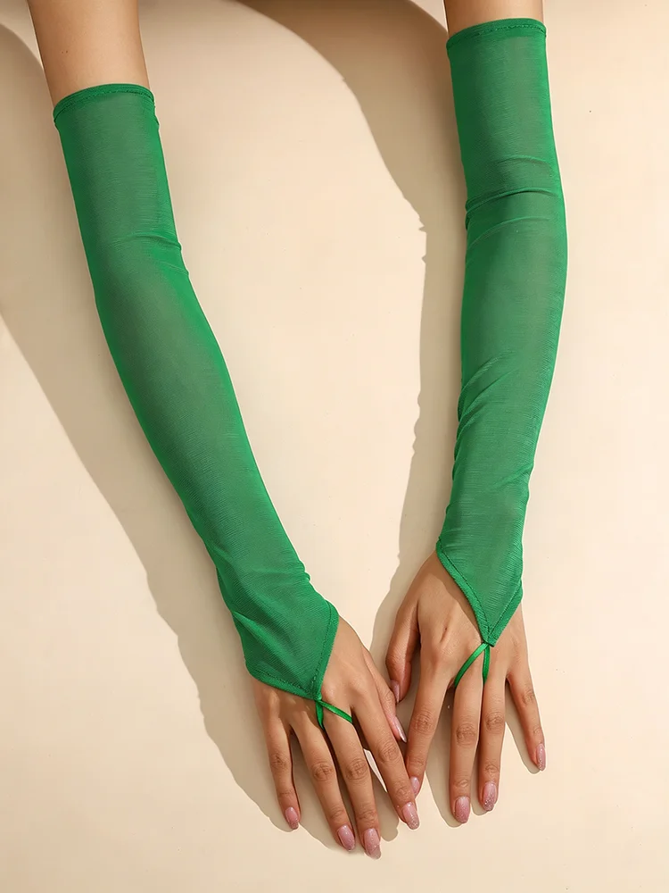 48cm Bonbonfarbene Elastische Netz-Dünne Transparente Fingerhandschuhe für Damen Sexy Party Cosplay Elegante Etikette Opernhandschuhe – Detail 13