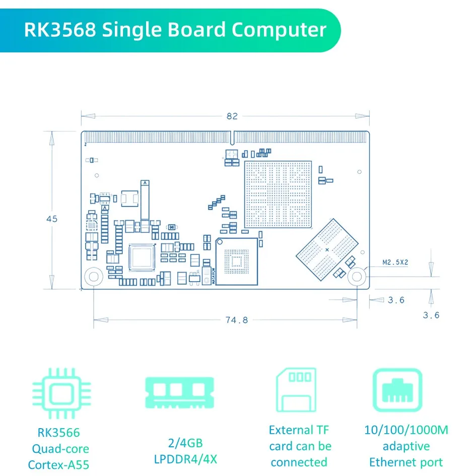 Open Source Single Board Computer Rockchip RK3568 Industrial SBC 1000M Ethernet TP-2 Run Android Linux ARM AI carte mère