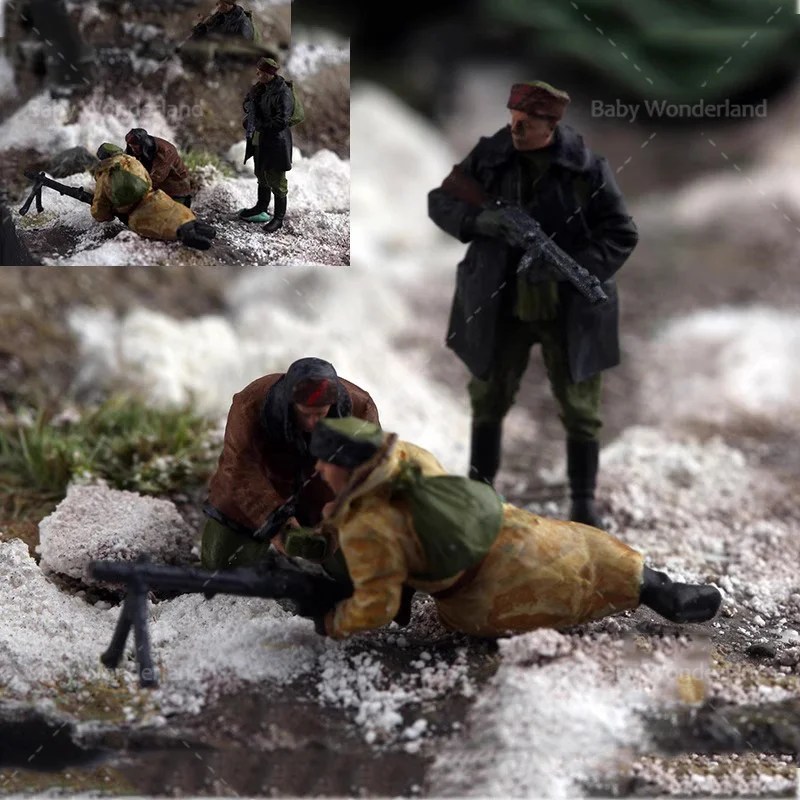 

Painted Miniatures 1/72 Winter Soviet Machine Gun Team 3 Soldiers Group War Scene Figure Doll Model For Car Toys