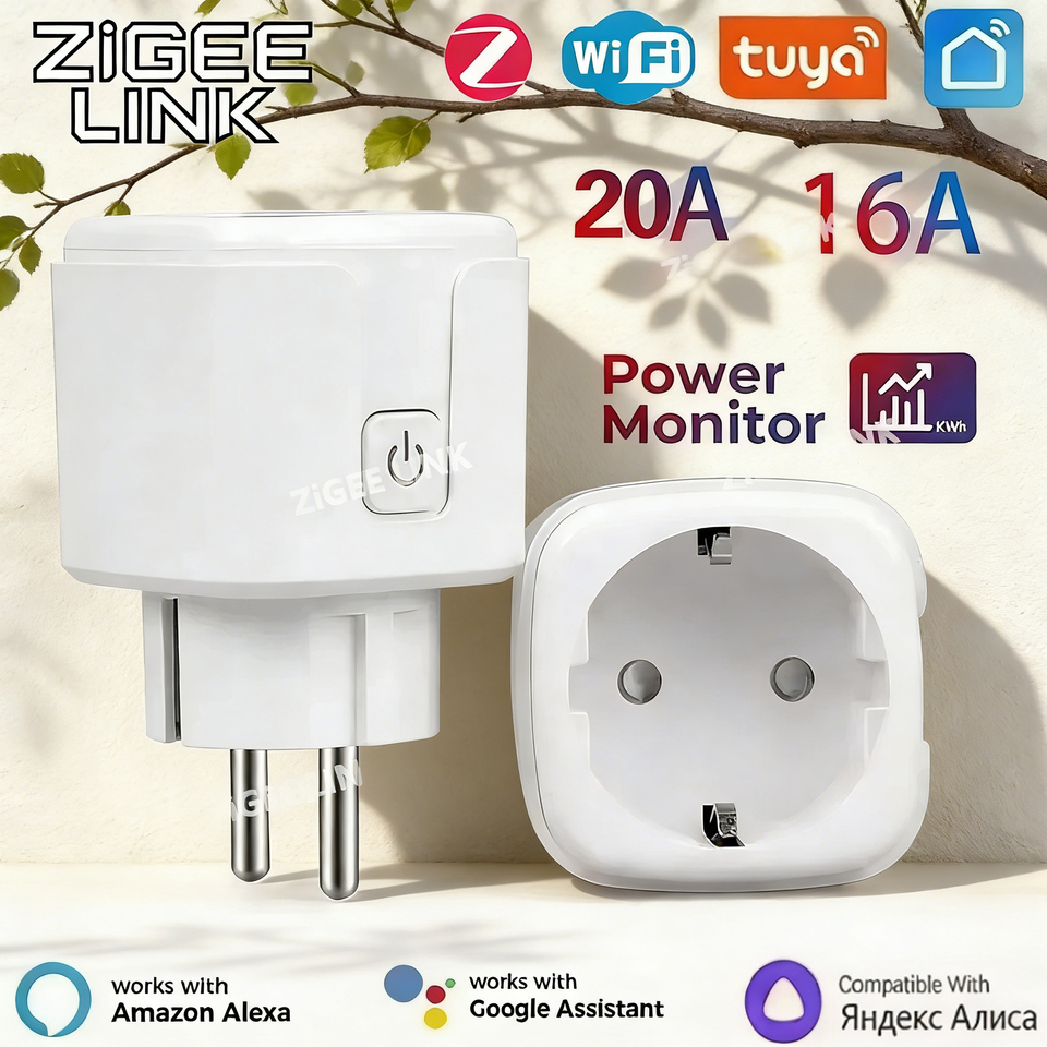  16A/20A Tuya WIFI ZigBee3.0 Smart Plug EU Power Monitor Wireless App Voice Remote Control Socket Outlet Work with Alexa Google 