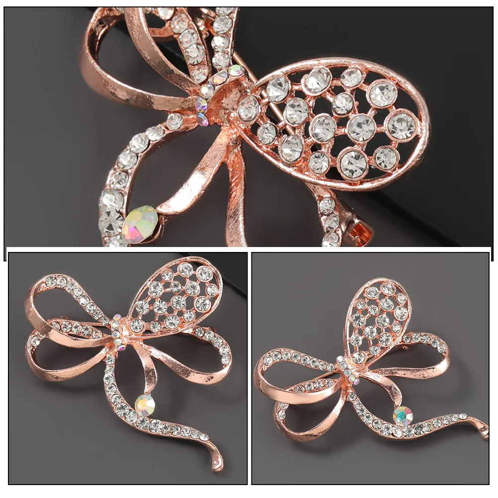 2Pcs Bowknot Brooch Pin Alloy Rhinestone Inlaid Women Elegant Clothing Decor Skirt Label Pin Wedding Formal Brooch Jewelry