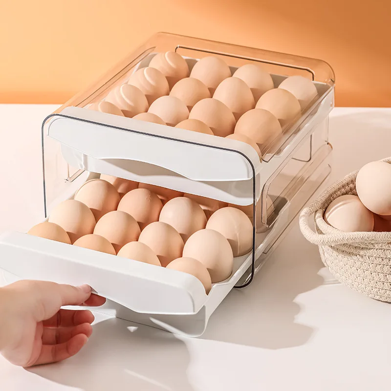 Refrigerator egg storage box, drawer style fresh-keeping box, kitchen box, household stacked egg tray, double-layer