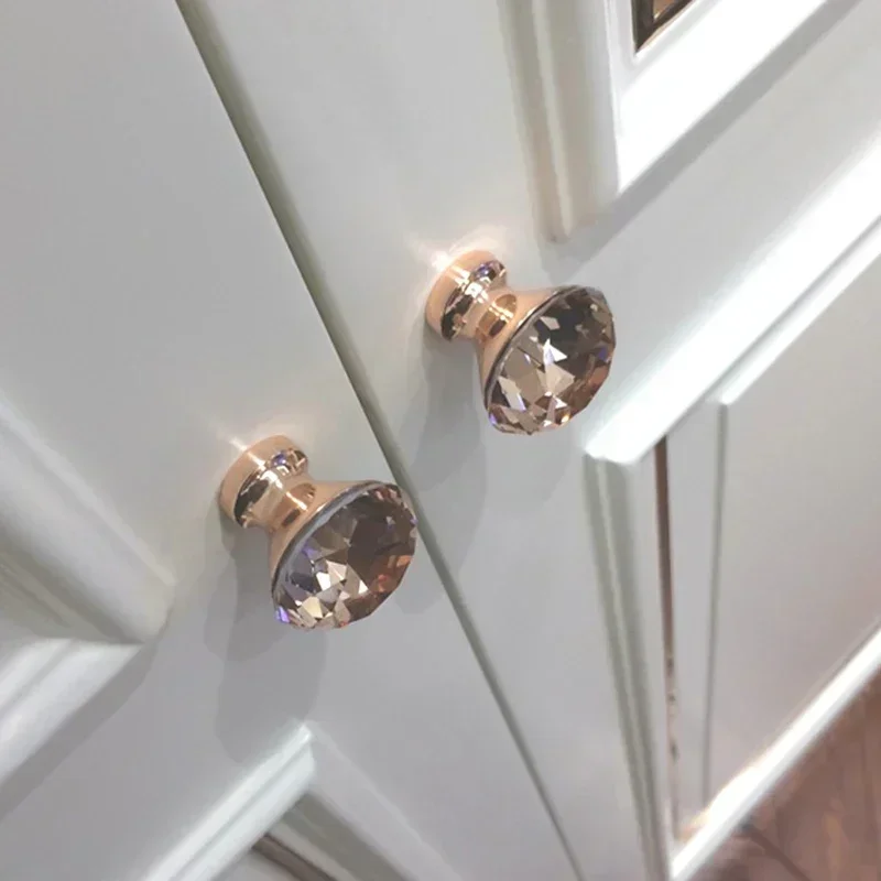1PC Rose Gold Rhinestone Door Knob Cabinet Drawer Cupboard Wardrobe Kitchen Pull Handle Door Pulls Hardware Cabinet Accessories