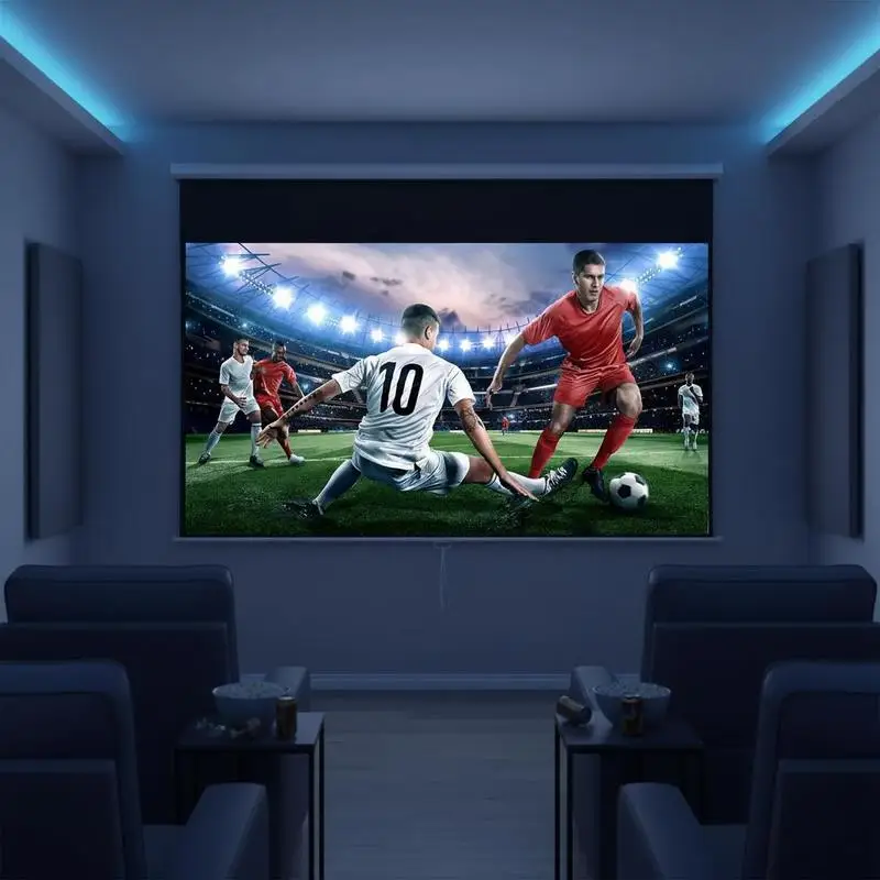 Pantalla de proyector enrollable manual 100 pulgadas formato 16:9 compatible 4K HD tela PVC antiarrugas amplio ángulo visión montaje pared instalación sin herramientas limpieza sencilla para salón apartamento sala cine doméstico fiesta interior hogar