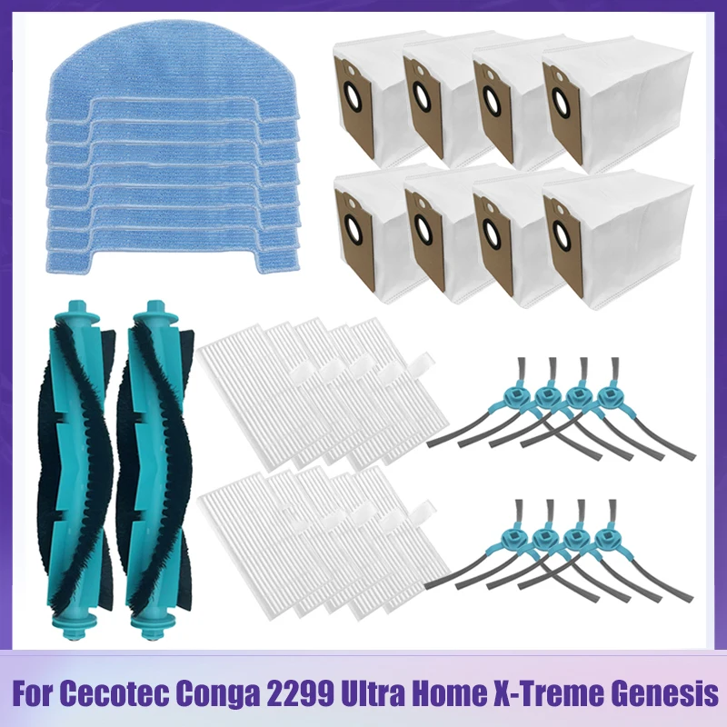 Accessories For Cecotec Conga 2299 Ultra Home X-Treme Genesis Vacuum Cleaner Roller Side Brush Mop Pads Dust Bag Hepa Filter